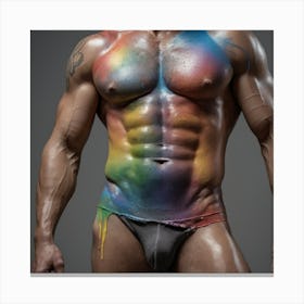 Bodybuilder Rainbow Body Paint Canvas Print
