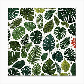 Sticker Different Types Of Leaves Monstera Fern Maple Etc Canvas Print