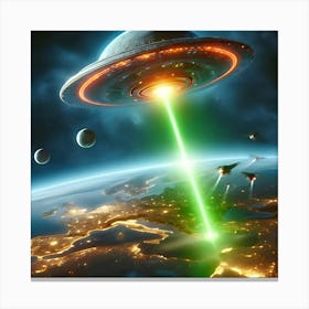 Alien Space Ship Flying Over Planet Earth 2 Canvas Print