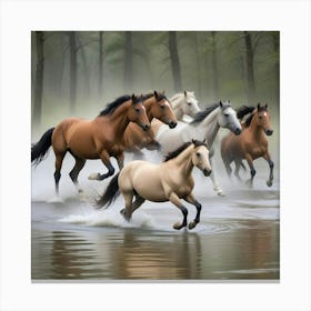 Horses Running In The Water 7 Canvas Print