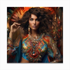 Beautiful Woman In A Colorful Dress Canvas Print