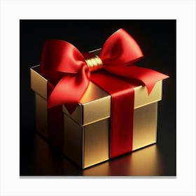 Gold Gift Box With Red Ribbon Canvas Print