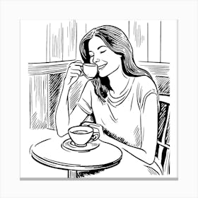 Woman Drinking Coffee 2 Canvas Print