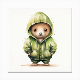 Watercolour Cartoon Kiwi In A Hoodie 3 Canvas Print