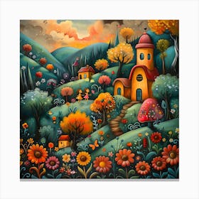 House In The Forest, Naive, Whimsical, Folk Canvas Print