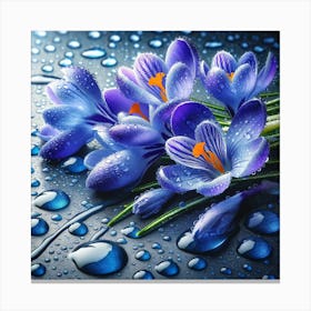 Crocus Flowers In The Rain Canvas Print