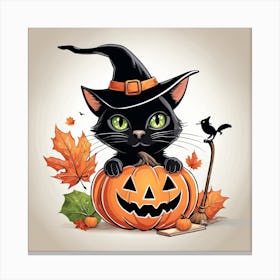 Cute Cat Halloween Pumpkin (3) Canvas Print