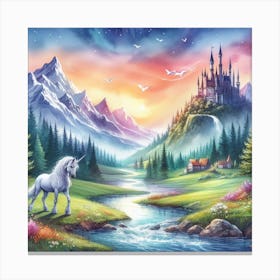 Unicorn In The Forest Canvas Print