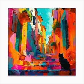 Cat On The Stairs Canvas Print