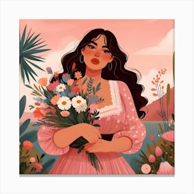 Girl With Flowers Canvas Print