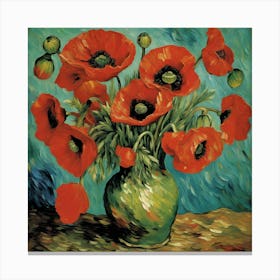 red Poppies In A Vase. Canvas Print Canvas Print