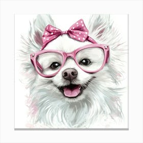 Pomeranian With Glasses Canvas Print