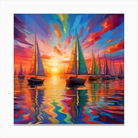 Sailboats At Sunset 6 Canvas Print