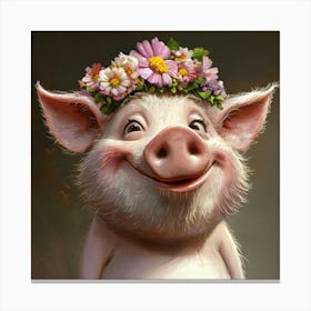 Pig In Flower Crown 1 Canvas Print