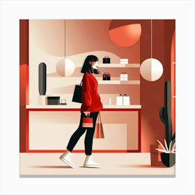 Illustration Of A Woman In A Shop Canvas Print