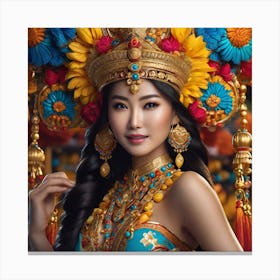 Beautiful Asian Woman In Traditional Costume Canvas Print