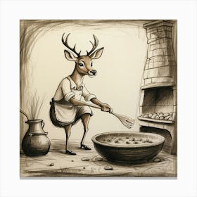 Deer In A Pot 4 Canvas Print