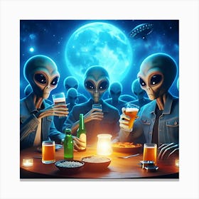 Aliens Sitting Around A Table Drinking Beer 1 Canvas Print