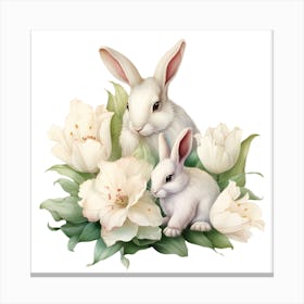 Rabbits With Flowers 1 Canvas Print