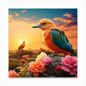 Sunset With Birds Canvas Print