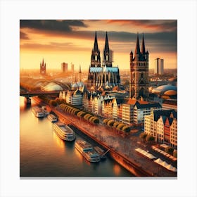 Twilight Over The Rhine: Cologne S Majestic Silhouette Canvas Print