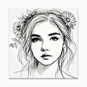 Portrait Of A Girl With Flowers Canvas Print