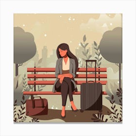 Woman Sitting On A Bench Canvas Print