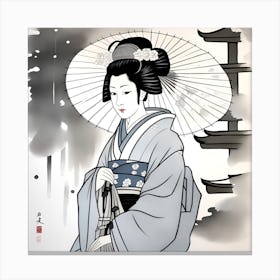 Geisha Japanese Monochromatic Canvas Print