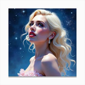 Watercolor Of Lady Gaga In A Majestic, Starry Night Sky With Ethereal Effects 1 Canvas Print