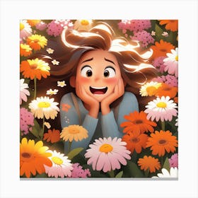 Happy Girl In Flowers Canvas Print