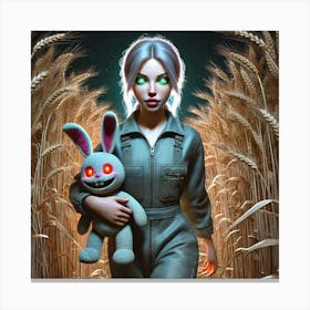 Girl Holding A Spooky Bunny Canvas Print