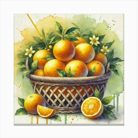 Watercolor's Basket Full Of Oranges 4 Canvas Print