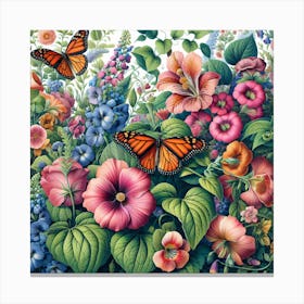 Colourful Butterfly Art with Flowers I Canvas Print