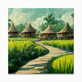 Huts In The Rice Field Canvas Print