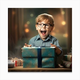 Young Boy With A Present Canvas Print
