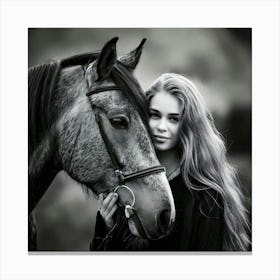 Firefly Timeless Black And White Portrait Of Woman And Stallion 32641 Canvas Print