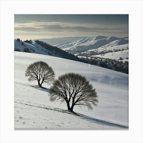 Two Trees In The Snow Canvas Print