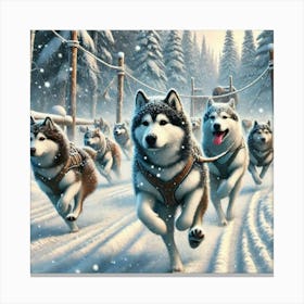 Huskies In The Snow Lienzo