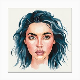 Watercolor Portrait Of A Woman With Blue Hair Canvas Print