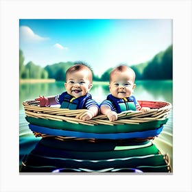 Basket twin babies Canvas Print