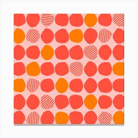 Orange And Pink Polka Dot Pattern On Light Pink Background Square Canvas Print