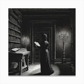 Woman In A Library Canvas Print