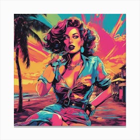 Neon Dystopian Pin-Up Riot Girl Canvas Print