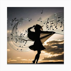 Silhouette Of A Woman With Music Notes 1 Canvas Print