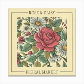 Rose & Daisy Floral Garden Canvas Print