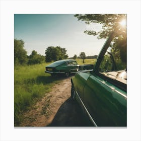 Vintage Car On A Dirt Road Canvas Print