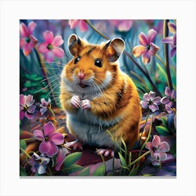 Hamster Among Pink Flowers Canvas Print