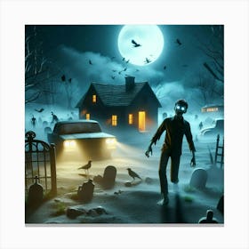 Halloween Night In The Cemetery 1 Canvas Print