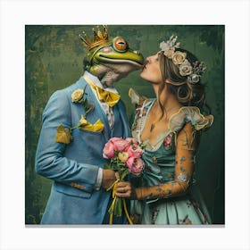 Frog Couple Kissing Canvas Print