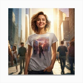 Confident Young Woman Smiling Radiantly Dressed In A Trendy T Shirt Stands At The Center Of A Bus (6) Canvas Print